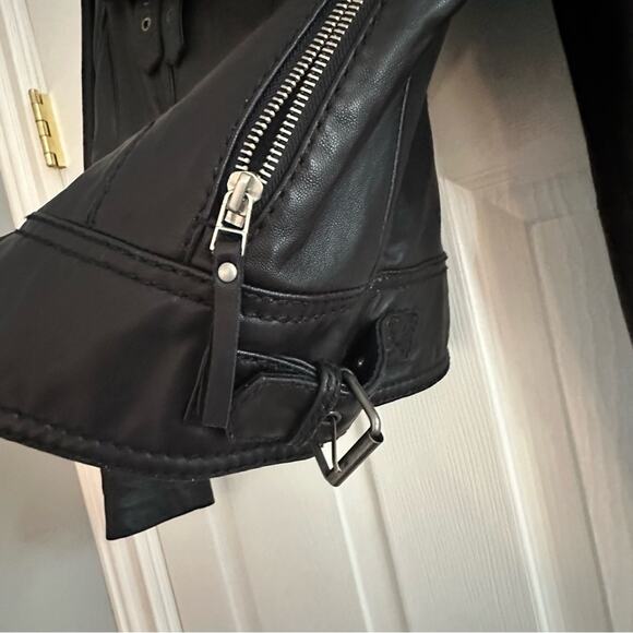 Michael Kors Genuine Leather Black Moto Jacket Biker S/P Small Petite Zipper - Picture 12 of 16